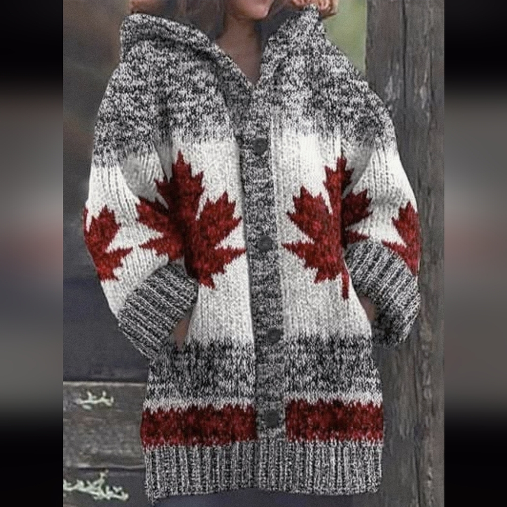 Maple Leaf Sweater - Gray, Red, and White